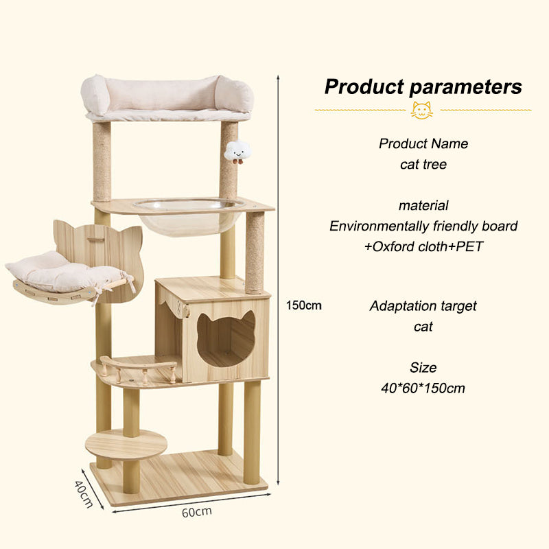 HELLO!kitty~All-in-one Solid Wood Cat Tree with Space Capsule Nest & Sisal PostsY39