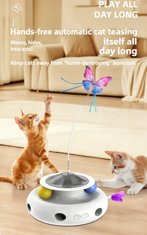 New Electric Cat Toy, Butterfly Wand Self Play Cat Turntable, Smart Interactive Pet Toy for Indoor Cats to Relieve Boredom