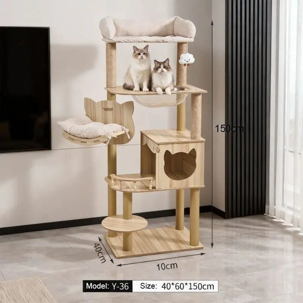 hello!kitty~5-Layer Comfortable Cat Tree for Cats, Made of Solid Wood