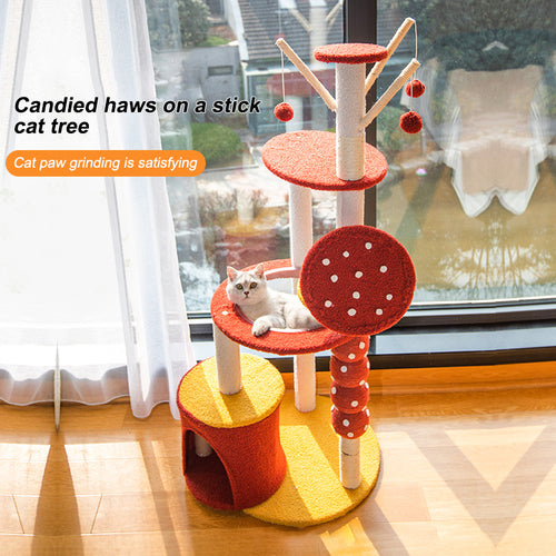 HELLO!kitty~Chinese Style Red & Yellow Plush Scratch-Resistant Cat Tree