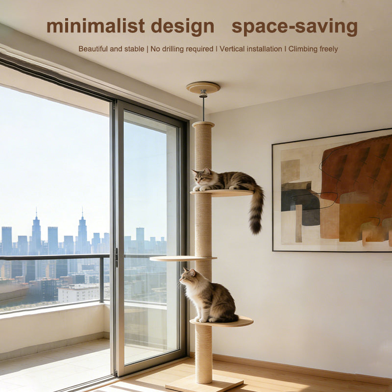 HELLO!kitty~Wabi-Sabi Solid Wood Floor-to-Ceiling Cat Tree, Minimal Premium Cat Perch-TT10
