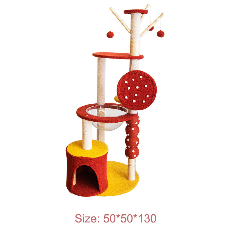 HELLO!kitty~Chinese Style Red & Yellow Plush Scratch-Resistant Cat Tree