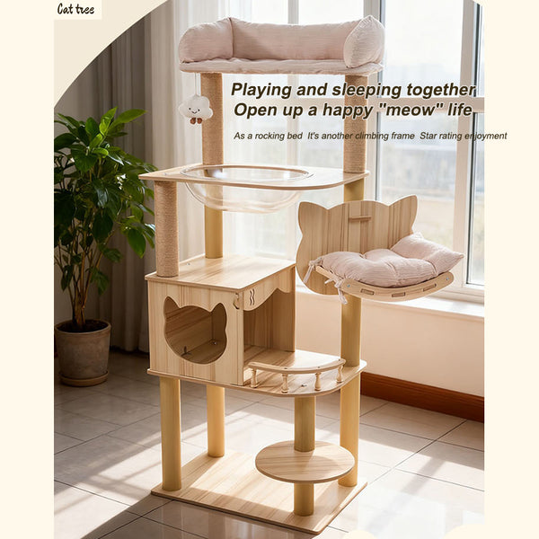 HELLO!kitty~All-in-one Solid Wood Cat Tree with Space Capsule Nest & Sisal PostsY39