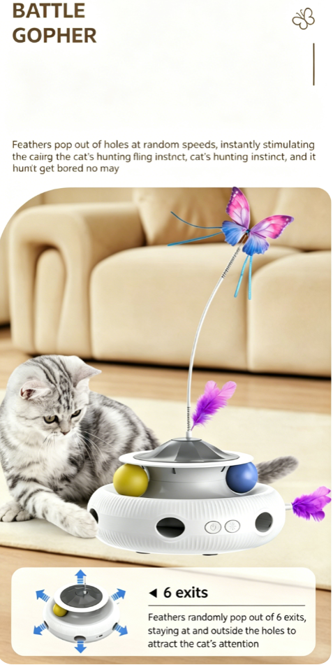 New Electric Cat Toy, Butterfly Wand Self Play Cat Turntable, Smart Interactive Pet Toy for Indoor Cats to Relieve Boredom