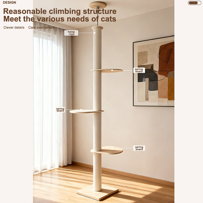 HELLO!kitty~Wabi-Sabi Solid Wood Floor-to-Ceiling Cat Tree, Minimal Premium Cat Perch-TT10