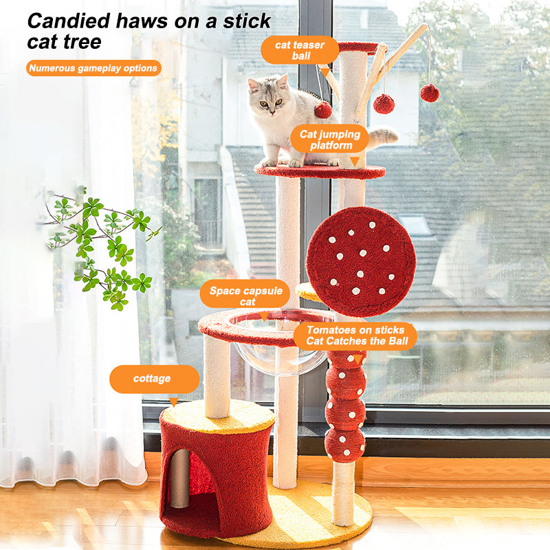 HELLO!kitty~Chinese Style Red & Yellow Plush Scratch-Resistant Cat Tree