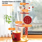 HELLO!kitty~Chinese Style Red & Yellow Plush Scratch-Resistant Cat Tree