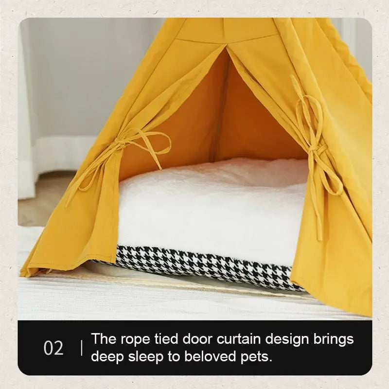 hello!kitty~Minimalist Lemon Yellow Indoor Pet Tent with Soft Cushion