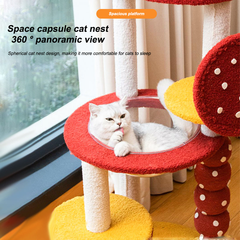HELLO!kitty~Chinese Style Red & Yellow Plush Scratch-Resistant Cat Tree