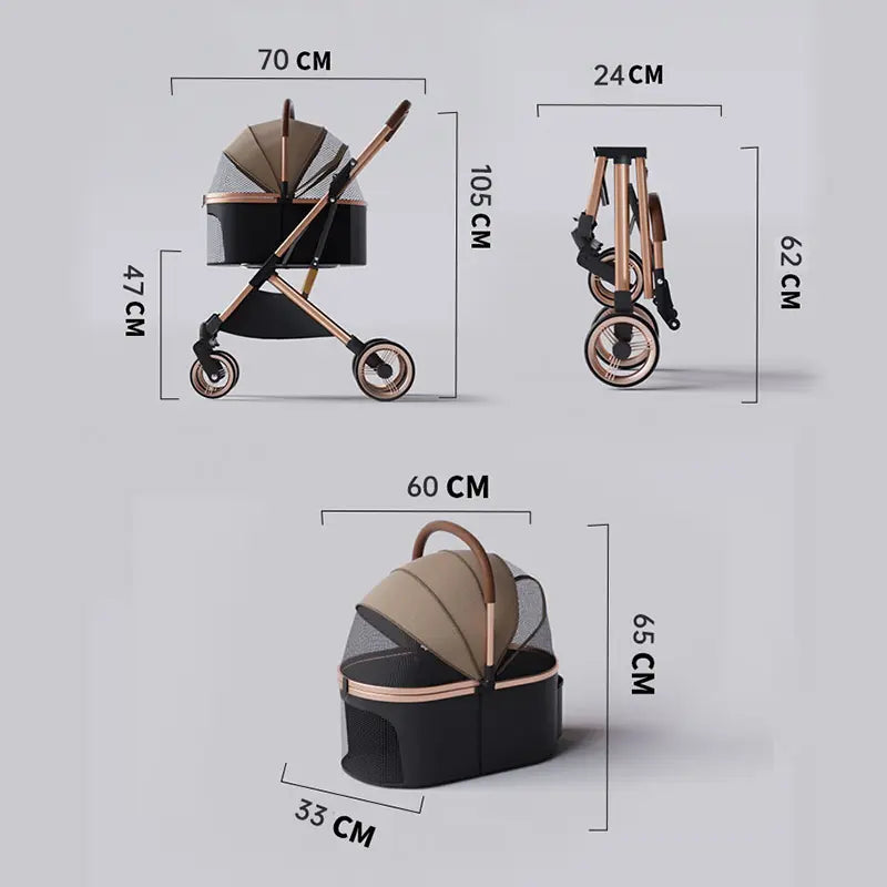 hello!kitty~Outdoor Detachable Pet Cart with Large Wheels (Khaki)