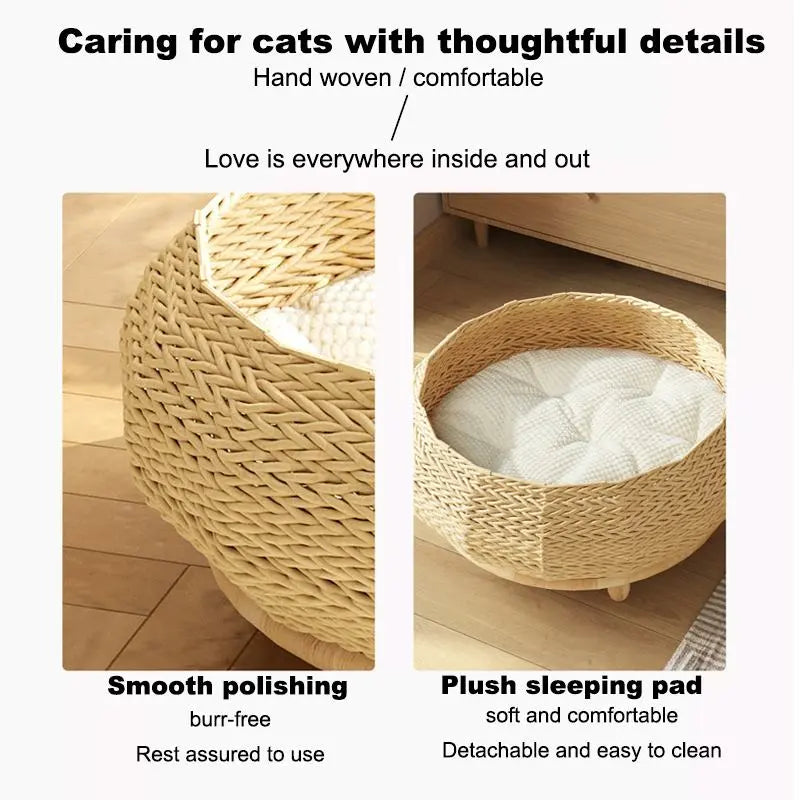 hello!kitty~Pet Bed with Petal-Shaped Elevated Stand (Solid Wood)